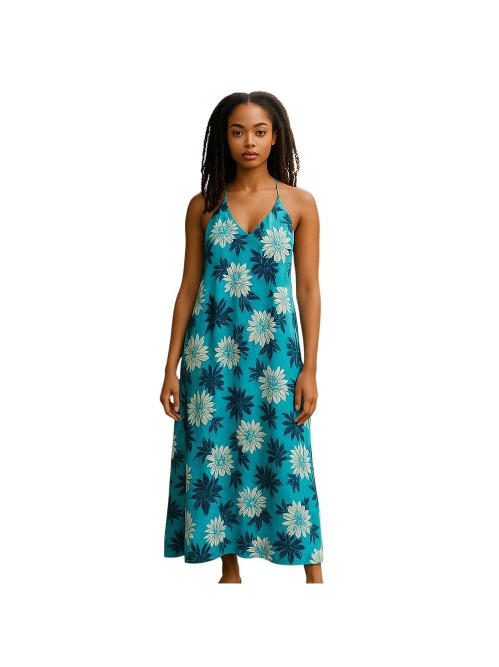 Loft Womens Floral Racerback Halter Turquoise Maxi A-Line Dress Size 8 Lined